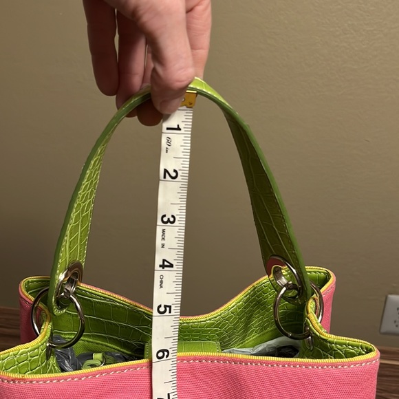 Tommy Hilfiger Swinger Satchel pink and yellow green purse PERFECT FOR SPRING! - Picture 13 of 16